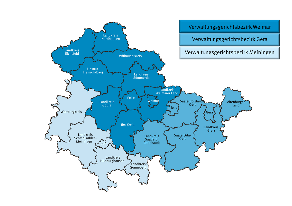 Karte der Gerichtsbezirke in Thüringen